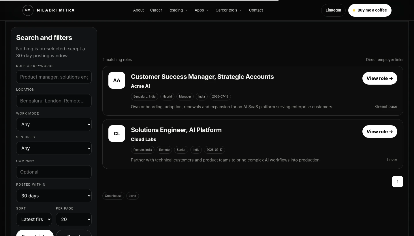 Job Radar employer job search interface